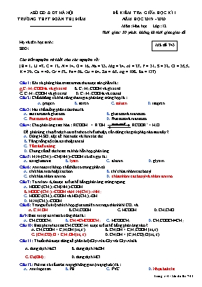 Đề kiểm tra giữa học kỳ I môn Hóa học Lớp 12 - Mã đề 743 - Năm học 2019-2020 - Trường THPT Đoàn Thị Điểm (Kèm đáp án)